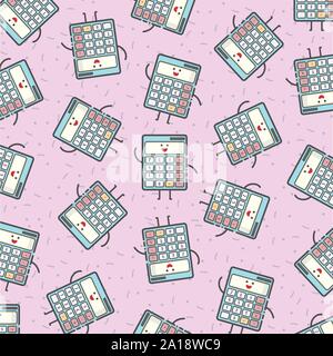 A Cute Calculator Illustration Vector for Background in Blue and Pink Color Stock Vector