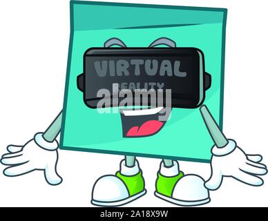Virtual reality blue rectangle sticker paper on white background. Stock Vector