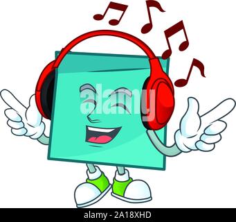 Listening music blue rectangle sticker paper on white background. Stock Vector