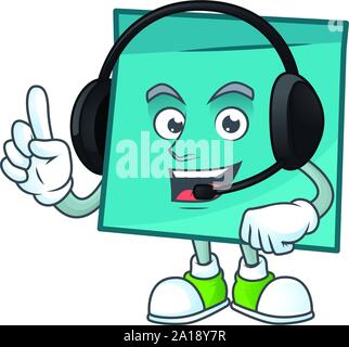 With headphone rectangle sticker paper in cartoon character Stock Vector