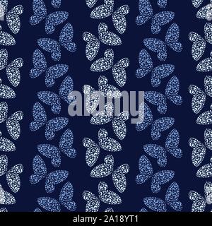 seamless vector striped pattern with lacy butterlies in indigo blue colors Stock Vector