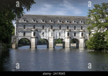 Europe France Chenonceaux : 2019-07  The castle of Chenonceau is a structure spanning the River Cher, near the small village of Chenonceaux in the Ind Stock Photo