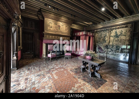 Europe France Chenonceaux : 2019-07   the magnificent bedroom of the Illegitimate son of Henry IV, King of France, Cesar of Vendome in the castle of C Stock Photo