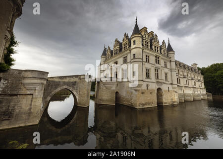 Europe France Chenonceaux : 2019-07  The castle of Chenonceau is a structure spanning the River Cher, near the small village of Chenonceaux in the Ind Stock Photo