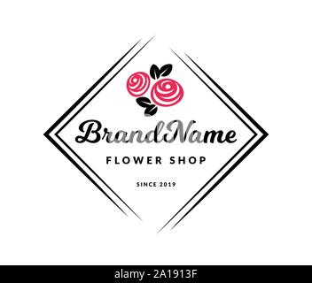 Flower shop logo. Vector floral emblem isolated on a white background. Stock Vector