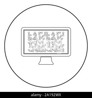 Screen with the scheme Technology concept icon in circle round outline black color vector illustration flat style simple image Stock Vector