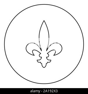 Heraldic symbol Heraldry liliya symbol Fleur-de-lis Royal french heraldry style icon in circle round outline black color vector illustration flat Stock Vector