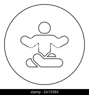 Man in yoga pose icon in circle round outline black color vector illustration flat style simple image Stock Vector