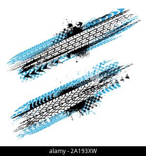 Two color grunge frames with tire tracks and ink splashes Stock Vector