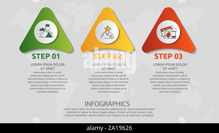 Vector infographic template with triangles and three circles. Business geometric concept with 3 options, parts, steps. Used as timeline, workflow Stock Vector