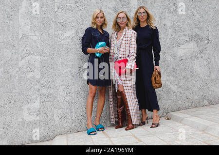 Modesl wearing a designer clothes previous to Brognano Fashion show in occasion of the Milan Fashion Week Spring - Summer 2020 Stock Photo