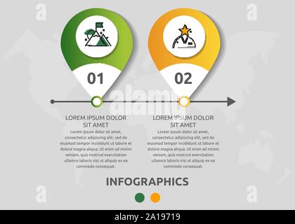 Vector modern infographic flat template pin for two paper label, diagram, graph, presentation. Business concept with 2 options and marks. Blank space Stock Vector