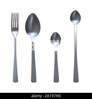 Spoon and fork set. Metallic cutlery. Vector illustration. Stock Vector
