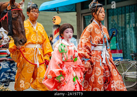 Kyoto, Japan - October 22, 2016: Festival of The Ages, an ancient and authentic costume parade of different Japanese feudal periods. Stock Photo