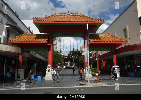 Fortitude Valley, Brisbane, Australia: Archway at entrance to Chinatown, Duncan Street Stock Photo