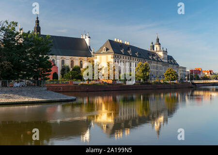 Wrocław, university building on the Odra river, Poland Stock Photo
