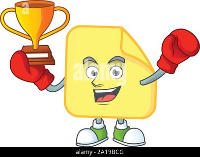 Boxing winner rounded sticker paper on white background. Stock Vector