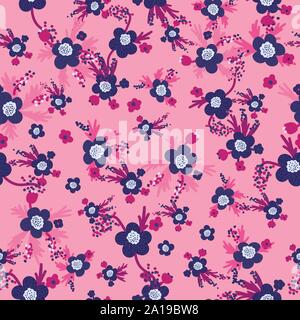 seamless vector girly pattern with bouquets of lowers in pink and purple Stock Vector