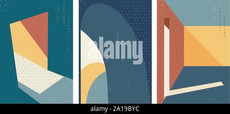 Architecture background with Japanese pattern vector. Geometric template set. Stock Vector