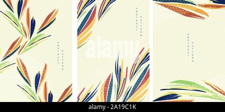 Tropical background with geometric pattern vector. Leaves template with Japanese elements. Stock Vector
