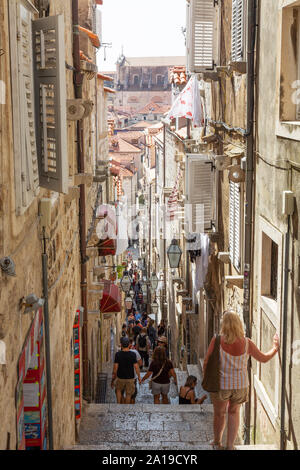 Dubrovnik old town medieval narrow streets, steps and alleyways , UNESCO World heritage site, Dubrovnik Croatia Europe Stock Photo