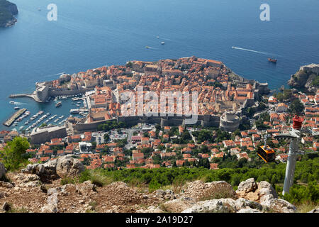 Dubrovnik travel - view from the panorama viewpoint looking down at Dubrovnik old town, UNESCO world heritage site, Dubrovnik Croatia Stock Photo