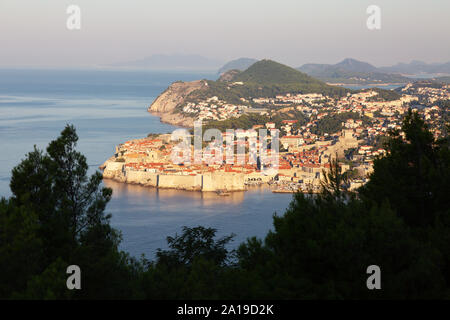Dubrovnik old town UNESCO world heritage site  landscape - the city walls seen from the south along the Dalmatian Coast, Dubrovnik Croatia Europe Stock Photo
