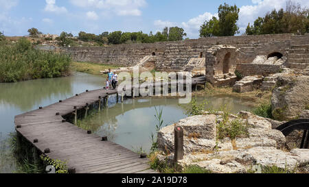 Israel, Maagan Michael, Nahal Taninim - Crocodile Stream national park, The ancient floodgate device and Roman Aqueduct Stock Photo