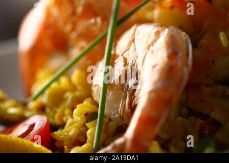 Shrimp, rice, Tomate Stock Photo