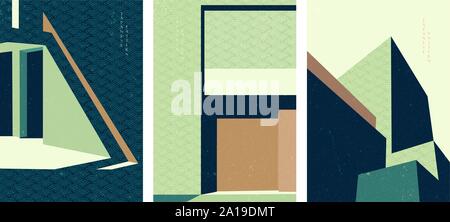Architecture background with Japanese pattern vector. Building template with geometric elements. Stock Vector