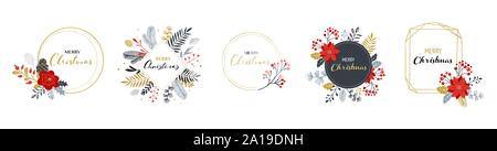 Merry Christmas logos, hand drawn elegant, delicate monograms isolated on white background. Hand drawn vector collection Stock Vector