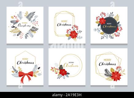 Merry Christmas logos, hand drawn elegant, delicate monograms isolated on white background. Hand drawn vector collection Stock Vector