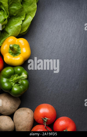 Arrangement with colorful mixed vegetables and blank copyspace. Stock Photo