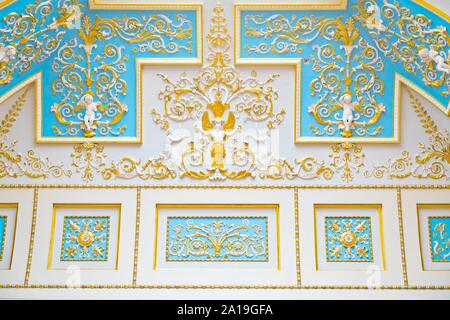 St. Petersburg, Russia - July 7, 2019: Interiors of Hermitage Museum, details of decoration on the ceiling Stock Photo