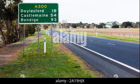 Australian Road Sign Along The A300 With Distance To The Following 