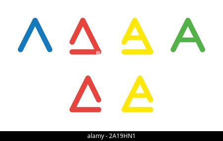 Vector icon set of letter A. Flat color style. Stock Vector