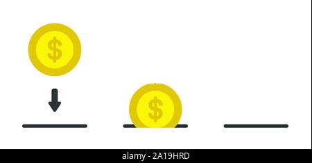 Vector icon set of dollar coin and moneybox. Flat color style. Stock Vector