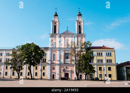 Saint Francis Xavier Jesuit Church, Rotuses aikste, town hall square, old town, Kaunas, Lithuania Stock Photo