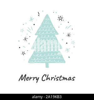 Merry Christmas. Vector greeting card with cute hand drawn Christmas tree. Scandinavian illustration Stock Vector