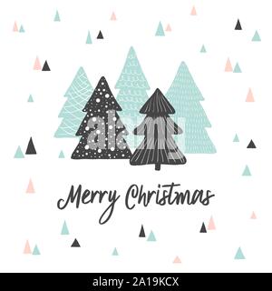 Merry Christmas cute greeting card. Scandinavian style vector illustration. Stock Vector