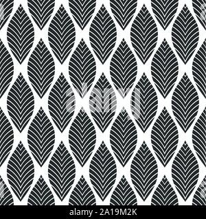 Seamless floral pattern. Geometric texture made of leaves. Art Deco pattern. Stylish texture. Vector monochrome background. Stock Vector