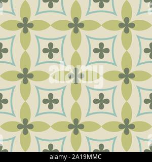 Abstracr seamless pattern of of four petals flowers. Ceramic decorative tiles. Modern stylish texture. Repeating geometric shapes. Pastel colors. Stock Vector