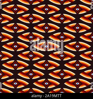 Abstract seamless pattern of eyes inside rhombuses. Repeating geometric ornament. Stylish texture. Surrealism art. Vector color psychedelic. Stock Vector
