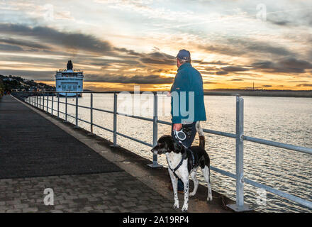 Cobh, Cork, Ireland. 25th Sep, 2019. Ruud Kuper from the Netherlands with his dog Bo observing the docking of the cruise ship Norwegian Spirit in Cobh, Co. Cork, Ireland. - Picture; Credit: David Creedon/Alamy Live News Stock Photo