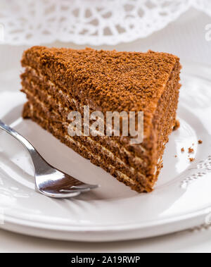 Traditional Russian chocolate and honey layer cake Stock Photo