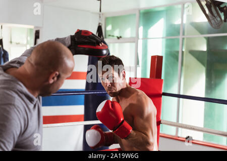 Male boxer in a boxing ring Stock Photo