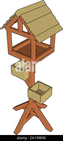 Wooden bird house, illustration, vector on white background. Stock Vector