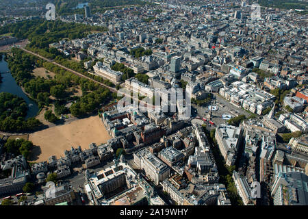 Whitehall and Trafalgar Square from the air. Stock Photo