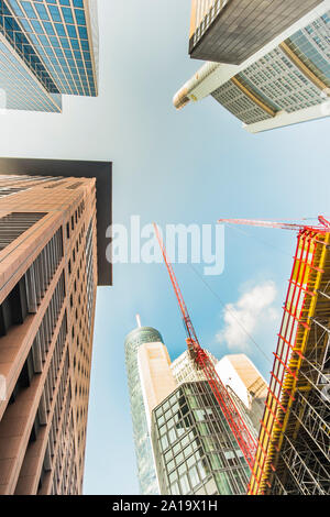 building operations in frankfurt´s financial district, japan center, maintower, commerzbank tower and taunus tower Stock Photo