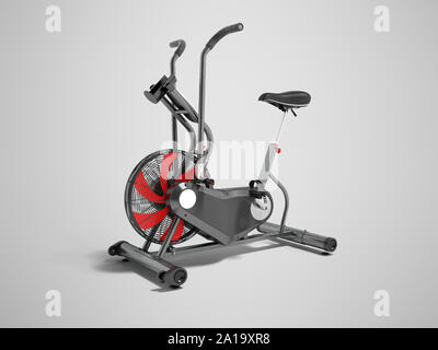 Modern sport bike exercise simulator with red inserts 3d rendering on gray background with shadow Stock Photo